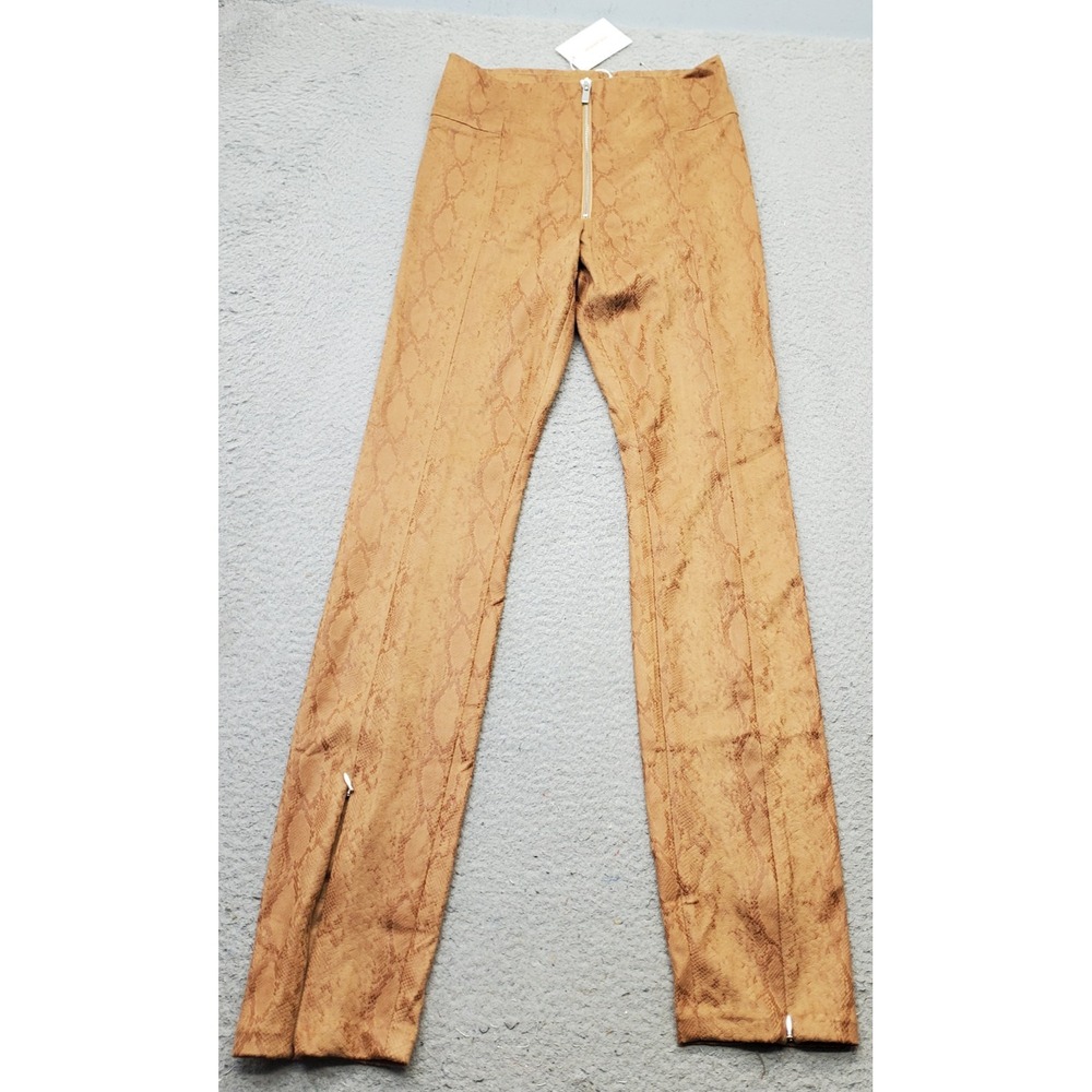 Good American Microsuede Pants Womens 2 Brown Snake‎ Print Ankle Zip GDPSZ500